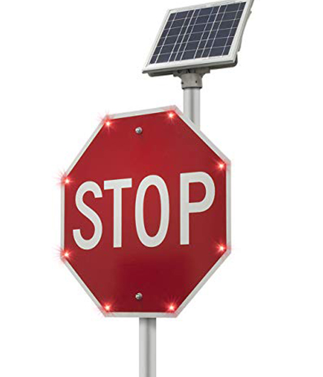 Solar Power LED Flashing Stop/Octagon Traffic Road/Blinking Stree Warning Sign Heavy Duty Rustproof Aluminum Metal Frame